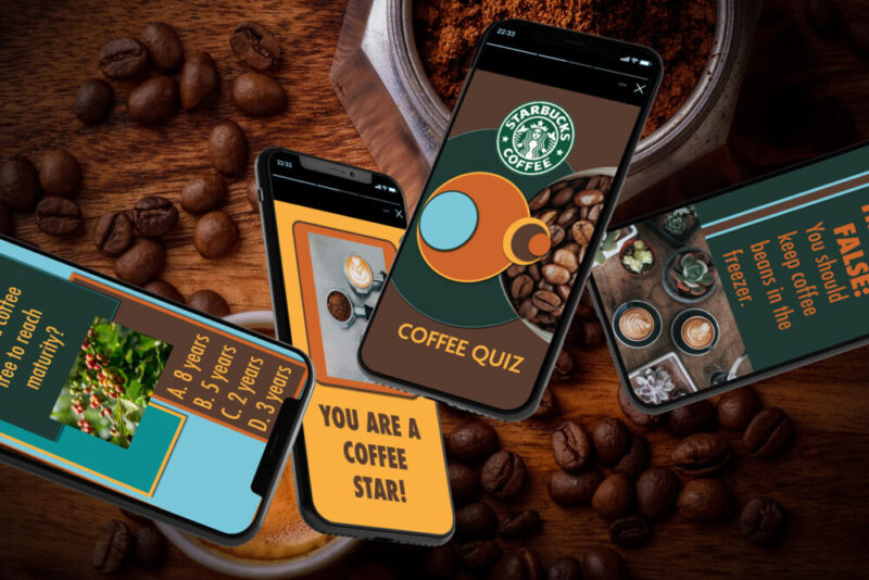 Cell phones with screen shots over coffee beans